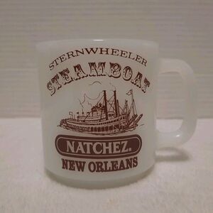 Vintage Glasbake Milk Glass Steamboat Natchez New Orleans French Quarter Mug
